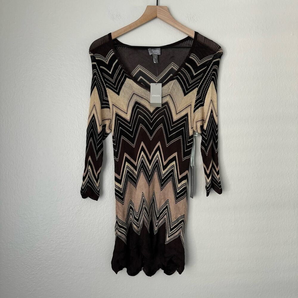 NWT Vintage Chicos Womens Brown Knit Longsleeve Coverup Dress Women Size Medium